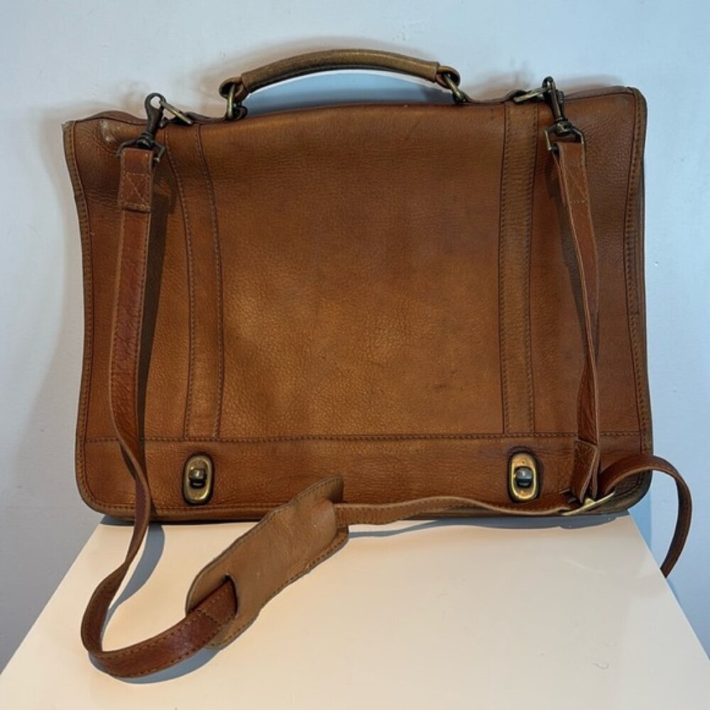 Vintage brown buttery soft leather briefcase with handle/ Crossbody strap